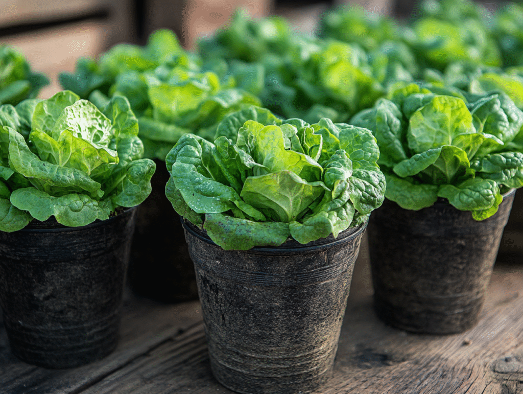 garden Lettuce growing in a five gallon buckets